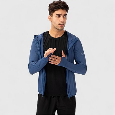 Men's Lightweight Zip-Up Hooded Jacket with Thumbholes and UPF 50+ Protection