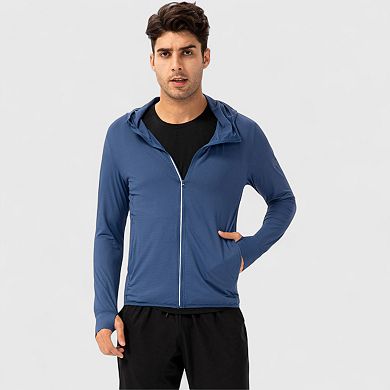 Men's Lightweight Zip-Up Hooded Jacket with Thumbholes and UPF 50+ Protection