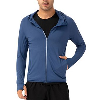 Men's Lightweight Zip-Up Hooded Jacket with Thumbholes and UPF 50+ Protection
