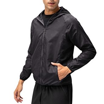 Men's Full Zip Hooded Windbreaker Jacket with Side Pockets and Elastic Cuffs