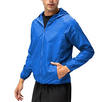 Men's Full Zip Hooded Windbreaker Jacket with Side Pockets and Elastic Cuffs