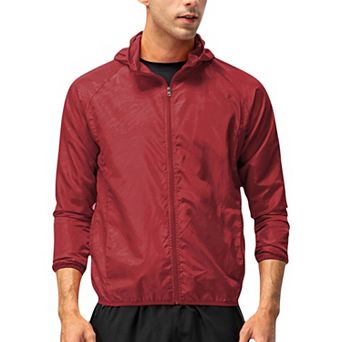 Men's Full Zip Hooded Windbreaker Jacket with Side Pockets and Elastic Cuffs