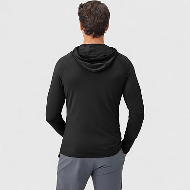 Men's Fitted Full-Zip Hooded Jacket with Front Pockets and Long Sleeves