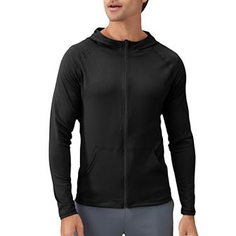 Men's Fitted Full-Zip Hooded Jacket with Front Pockets and Long Sleeves