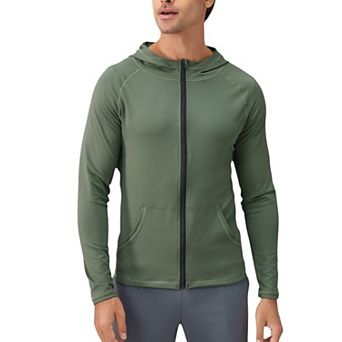 Men's Fitted Full-Zip Hooded Jacket with Front Pockets and Long Sleeves