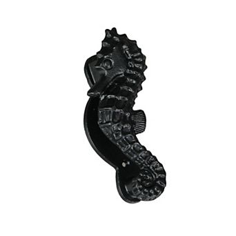 Rustic Black Enamel Cast Iron Coastal Seahorse Door Knocker Sea Horse