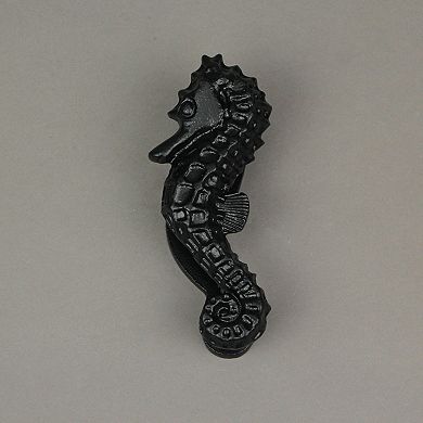 Rustic Black Enamel Cast Iron Coastal Seahorse Door Knocker Sea Horse