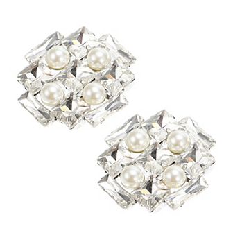 2 pc Faux Crystal Shoe Buckle, Rhinestone Shoe Buckle, Shoe Clips for Women 1.57"x1.57", Silver Tone