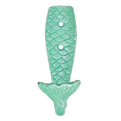 Set of 8 Cast Iron Mermaid Tail Wall Hooks Green Nautical Coastal Decor
