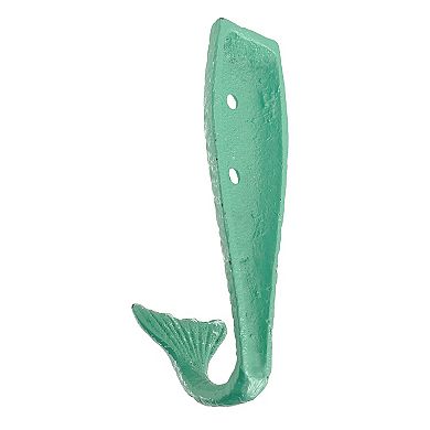 Set of 8 Cast Iron Mermaid Tail Wall Hooks Green Nautical Coastal Decor