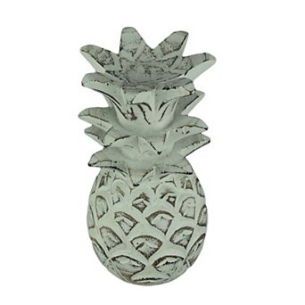 Distressed White Carved Wood Tropical Pineapple Decor Statue