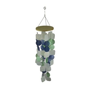 Blue Green and White Capiz Shell Mini Wind Chime Garden Patio Yard