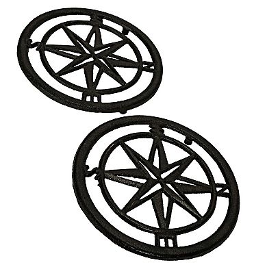 8 Inch Cast Iron Nautical Compass Rose Trivet Kitchen Pot Accessories Set of 2