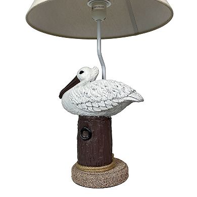 Coastal Pelican Table Lamp 23" Resin Nautical Beach Decor with Shade