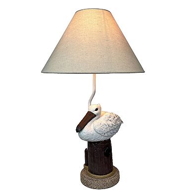 Coastal Pelican Table Lamp 23" Resin Nautical Beach Decor with Shade