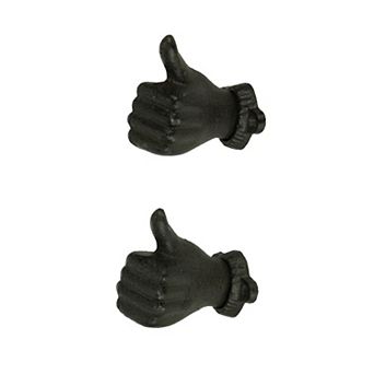 Brown Cast Iron Thumbs Up Hand Decorative Wall Hooks Set of 2