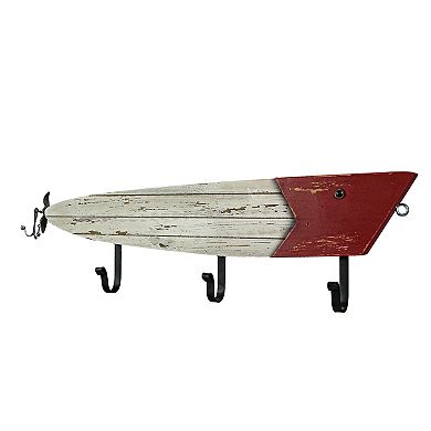27" Wood & Metal Fishing Lure Coat Hook Rack - Hanger Organizer