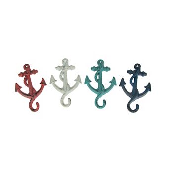 Set of 4 Cast Iron Ship Anchor Coat Hooks Decorative Hanger Coastal Wall Decor