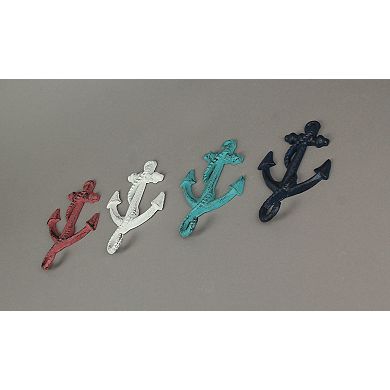 Set of 4 Cast Iron Ship Anchor Coat Hooks Decorative Hanger Coastal Wall Decor