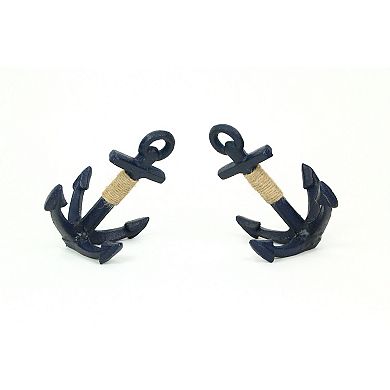 Set of 2 Blue Decorative Cast Iron Anchor Bookends Nautical Bookshelf Decor