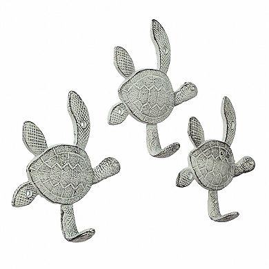 6 Inch Cast Iron Antique White Sea Turtle Wall Hook Towel Hanger Hat Rack Set/3