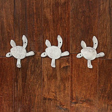 6 Inch Cast Iron Antique White Sea Turtle Wall Hook Towel Hanger Hat Rack Set/3