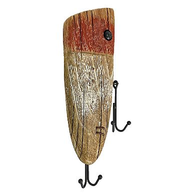 Rustic Wooden Fishing Lure Wall Hook 14in Coastal Nautical Decor Organizer
