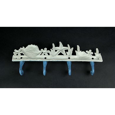 Blue/White Cast Iron Seahorses Decorative Wall Hook Hanging Towel or Coat Rack