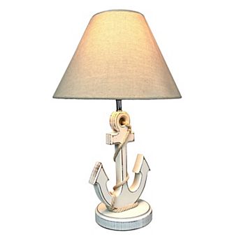 Coastal White Anchor Table Lamp 19" Nautical Beach Decor with Shade