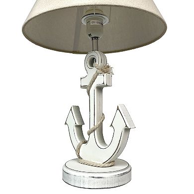 Coastal White Anchor Table Lamp 19" Nautical Beach Decor with Shade