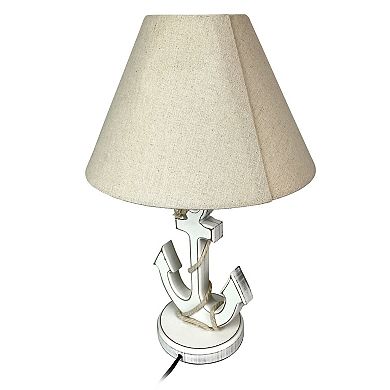 Coastal White Anchor Table Lamp 19" Nautical Beach Decor with Shade