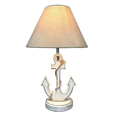 Coastal White Anchor Table Lamp 19" Nautical Beach Decor with Shade