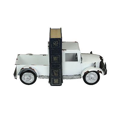 Weathered White Finish Vintage Pickup Truck Metal Bookends Front and Back