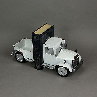 Weathered White Finish Vintage Pickup Truck Metal Bookends Front and Back