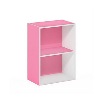 Furinno 9" x 16" x 21" Storage Shelf 2 tier Cube Bookcase, White & Pink