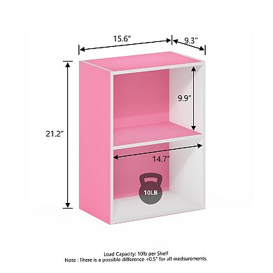 Furinno 9" x 16" x 21" Storage Shelf 2 Tier Cube Bookcase, White & Pink