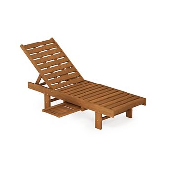 Furinno Patio Outdoor Sun Lounger with Pull-Out Tray, Solid Meranti Hardwood with Teak-Oil Finish
