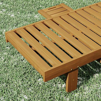 Furinno Patio Outdoor Sun Lounger with Pull-Out Tray, Solid Meranti Hardwood with Teak-Oil Finish