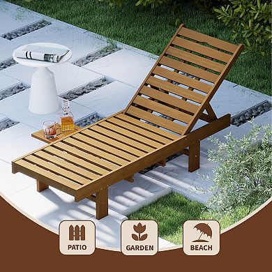 Furinno Patio Outdoor Sun Lounger with Pull-Out Tray, Solid Meranti Hardwood with Teak-Oil Finish