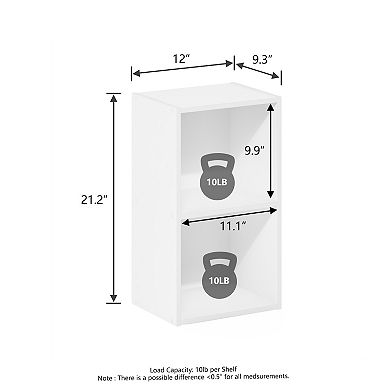 Furinno 9" x 12" x 21" Storage Shelf 2 Tier Cube Bookcase, White
