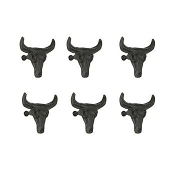 Set of 6 Cast Iron Steer Skull Drawer Pulls Western Home Decor Cabinet Knobs