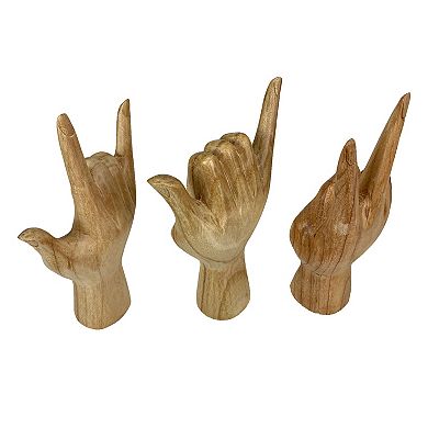 Set of 3 Wooden Hand Sculptures Peace, Love You, Hang Loose