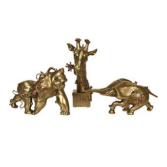 Set of Three Steampunk Sculptures: Elephant, Gorilla, Giraffe in Bronze Resin