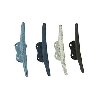 Set of 4 Colorful Cast Iron Nautical Cleat Wall Hooks/Drawer Pulls