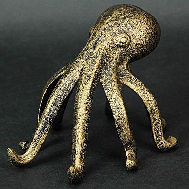 Antique Gold Cast Iron Octopus Phone Holder Stand Decorative Bookend Home Decor