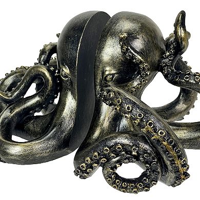 Bronze Octopus Bookends Set of 2 Nautical Polyresin Coastal Shelf Decor