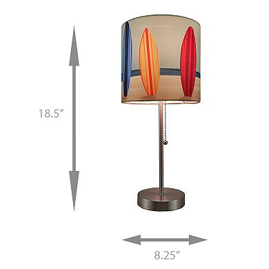 Set of 2 Stainless Steel Table Lamps w/ Decorative Surfboard Shades