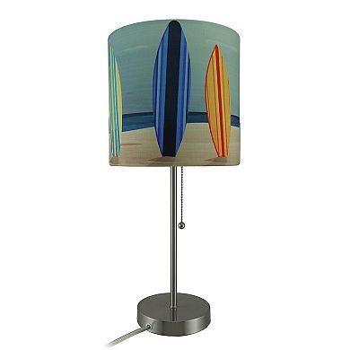 Set of 2 Stainless Steel Table Lamps w/ Decorative Surfboard Shades