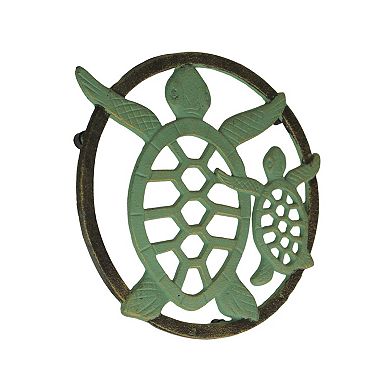 Cast Iron Trivet Set: Nautical Octopus & Sea Turtle Design, Verdigris Finish