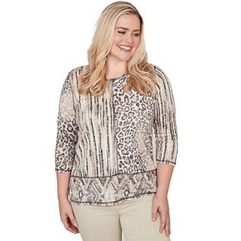Petite Alfred Dunner Spliced Aztec Animal Print Top